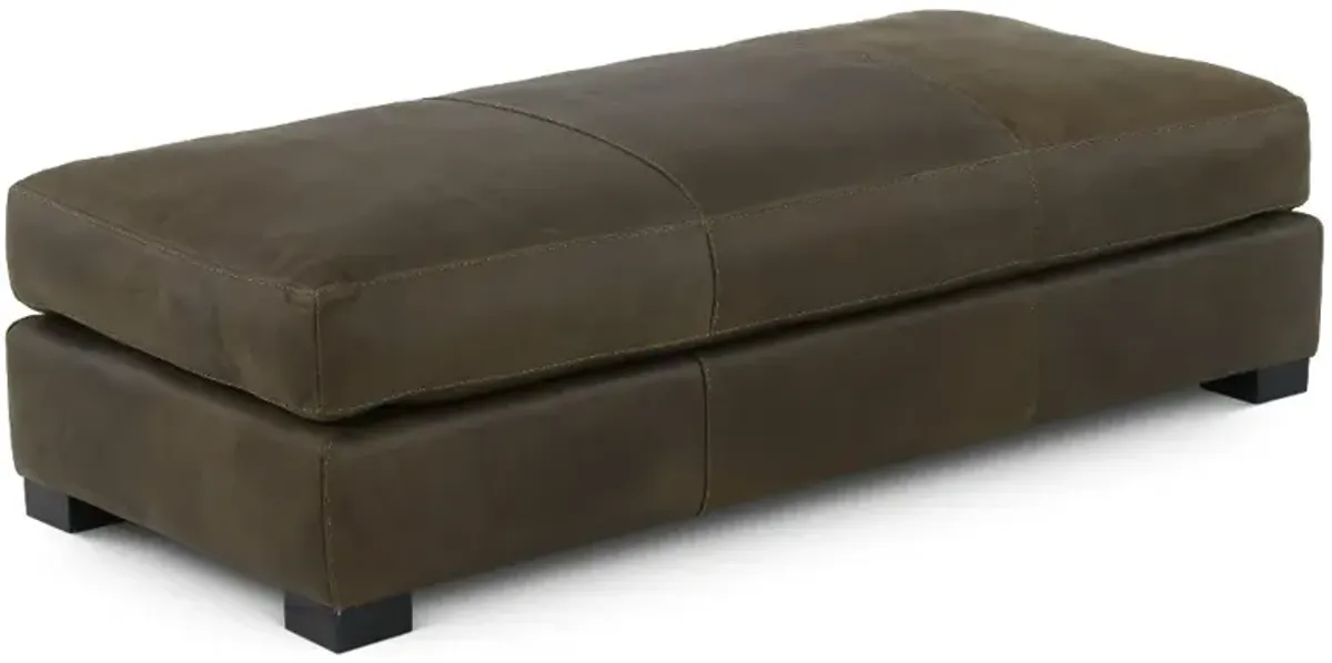 Adele Green Leather Ottoman