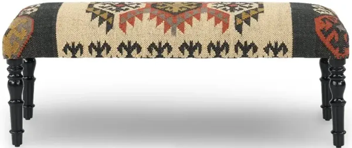 Tan Multicolor Rectangular Wool Bench