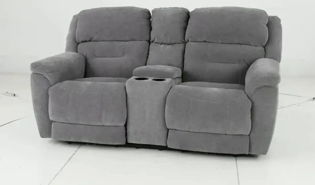 Knockout Granite Gray Power Reclining Loveseat with Console