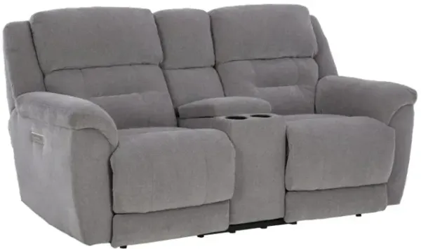 Knockout Granite Gray Power Reclining Loveseat with Console