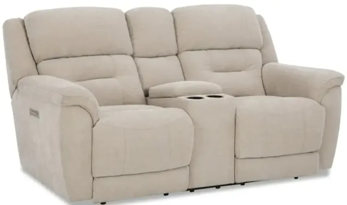 Knockout Stone Beige Power Reclining Loveseat with Console