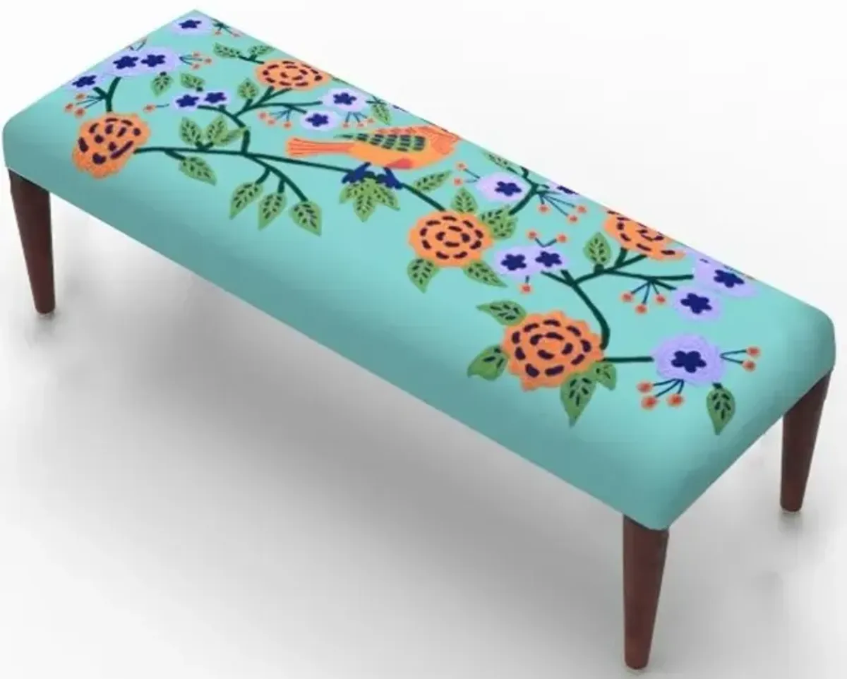 Blue Multicolor Floral Bench