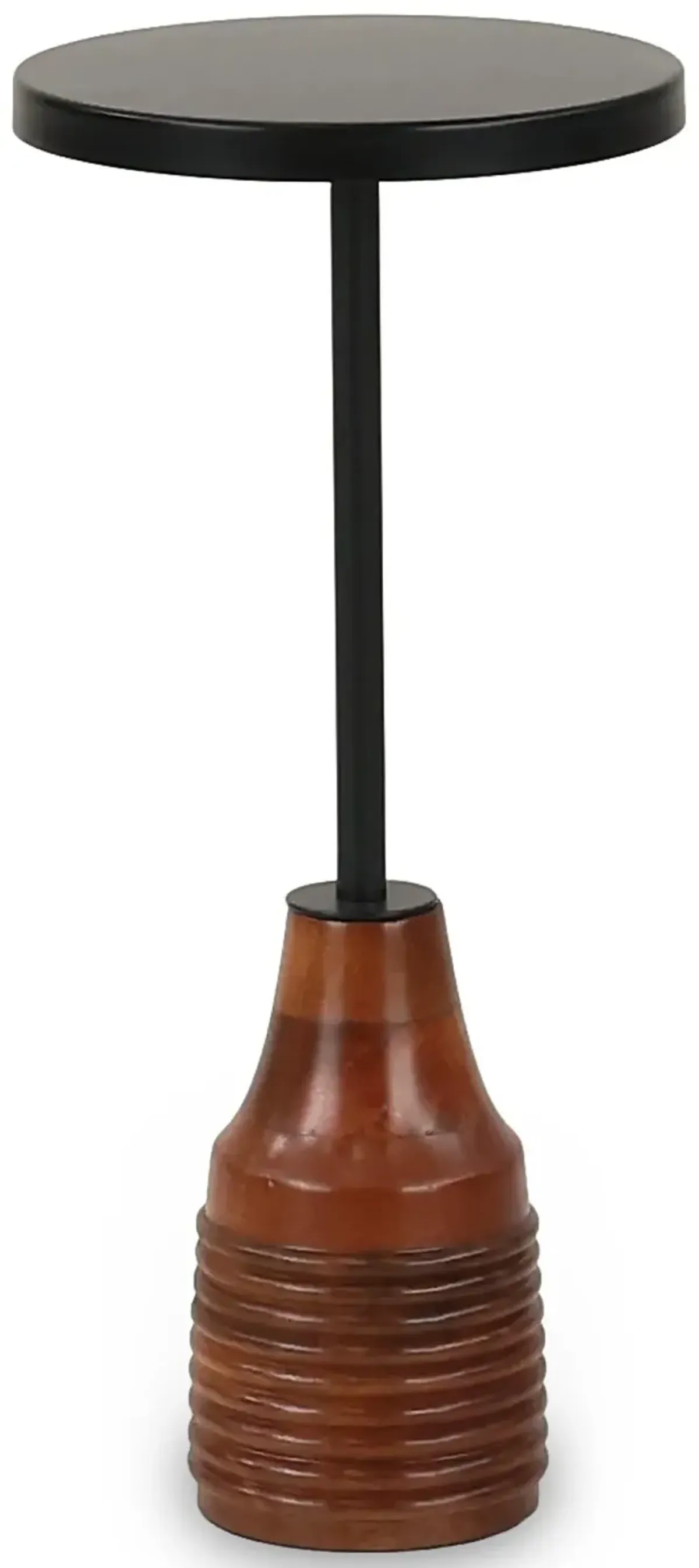 Black Round Wood and Metal Drink Table