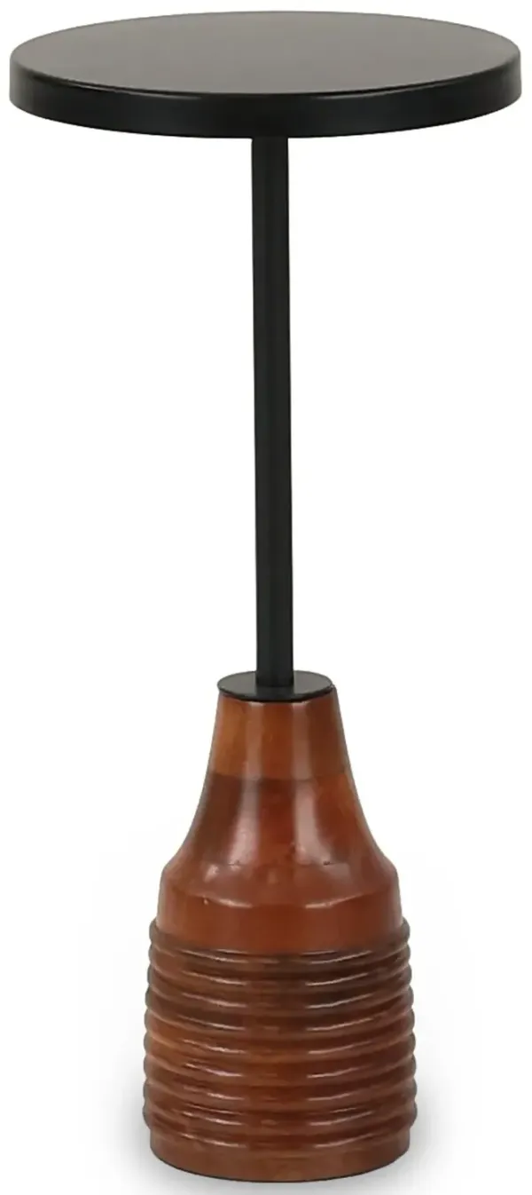 Black Round Wood and Metal Drink Table