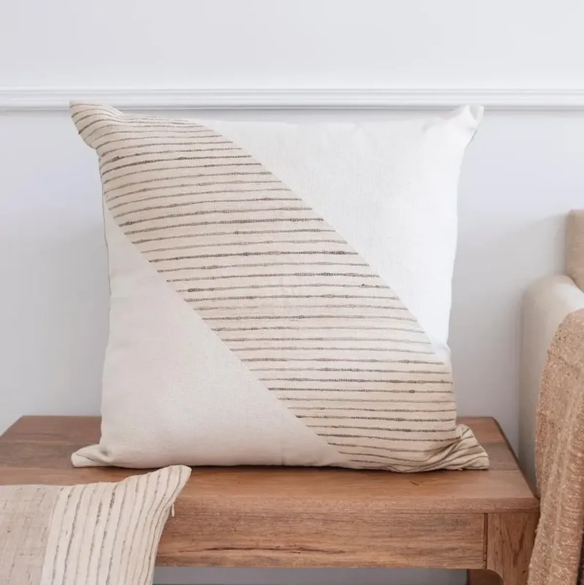 Natural Off White Geometric Decorative Throw Pillow