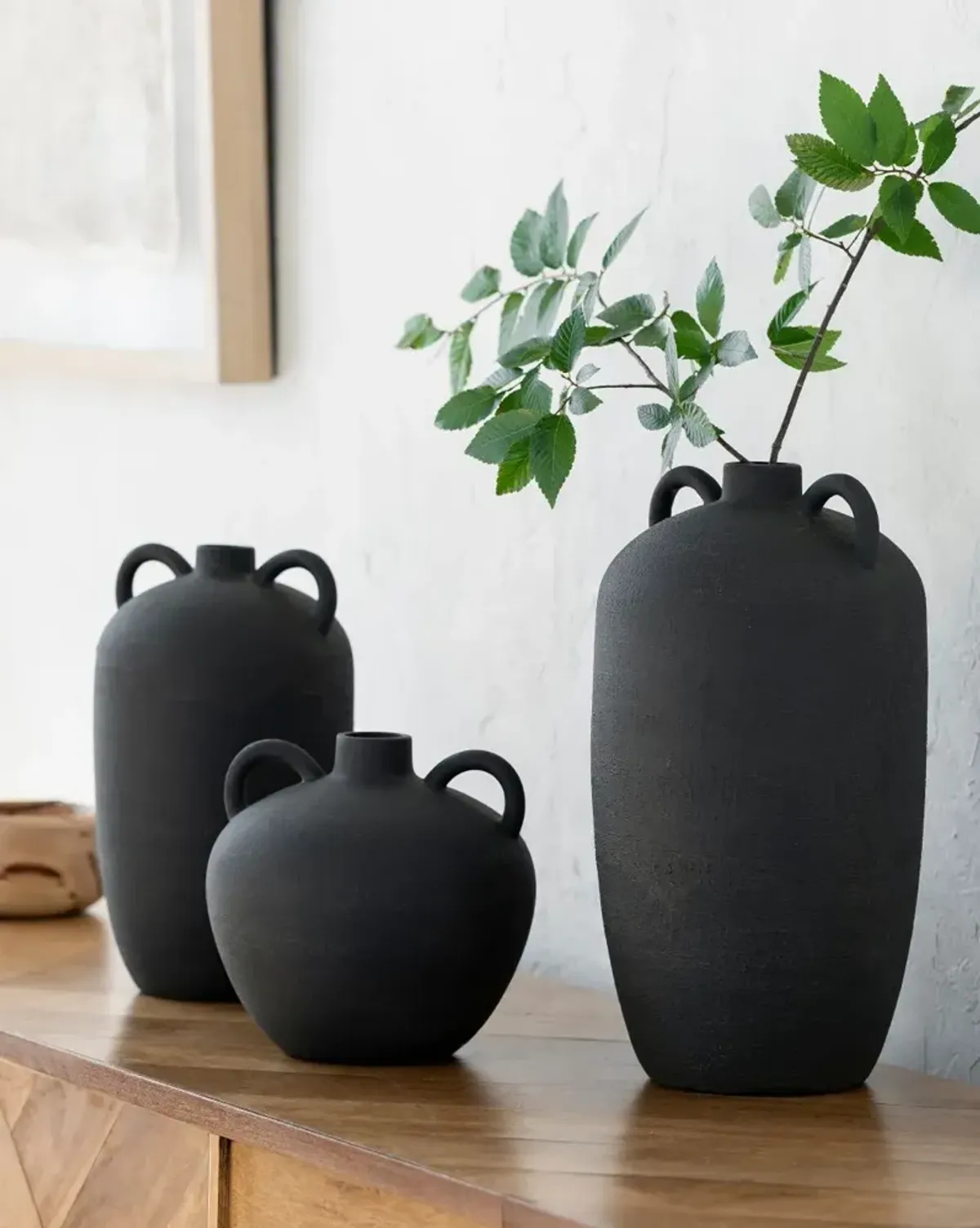Acanceh Black Ceramic Vase Set of 3