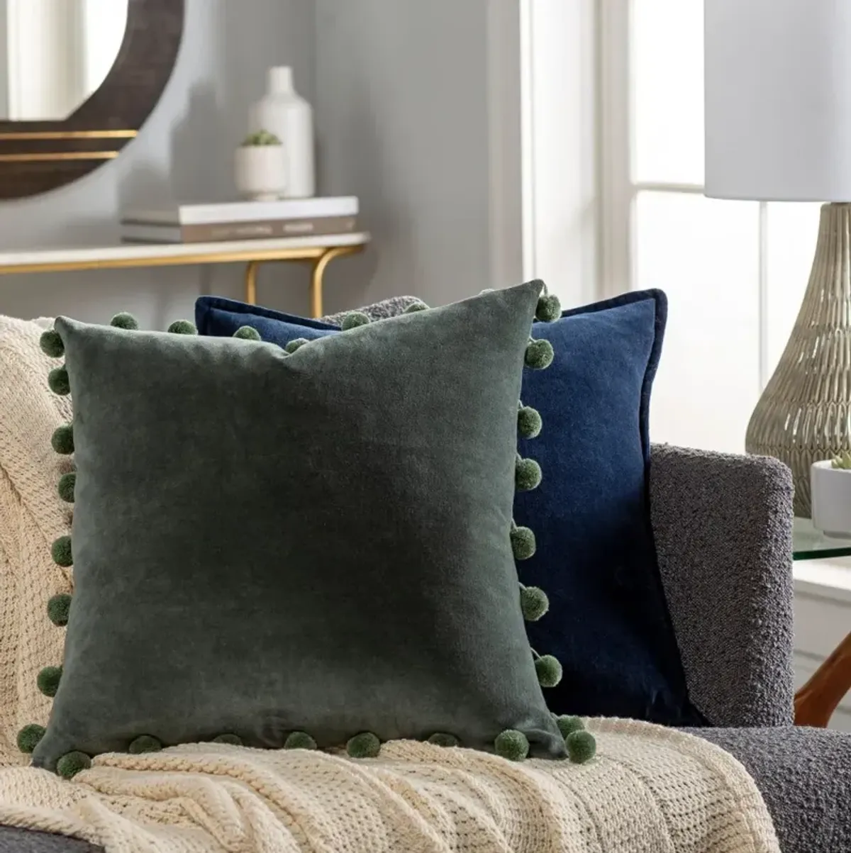 Serengeti Olive Pom Accent Pillow