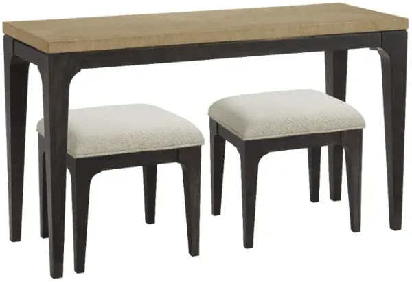 Sutton Brown Sofa Table and Off-White Stools, Set of 3