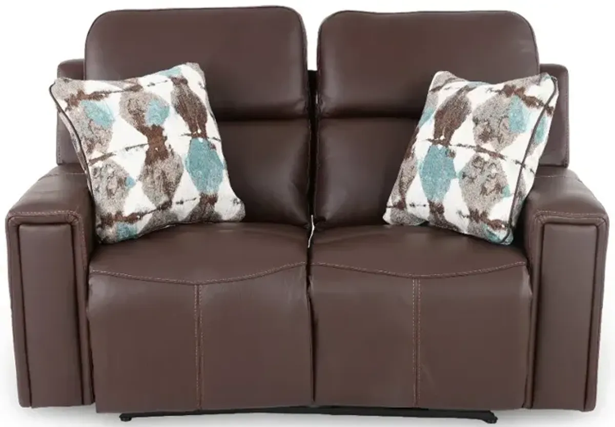 Arezzo Chocolate Brown Leather Power Reclining Loveseat