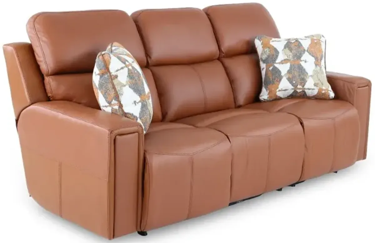 Arezzo Whiskey Brown Leather Power Reclining Sofa