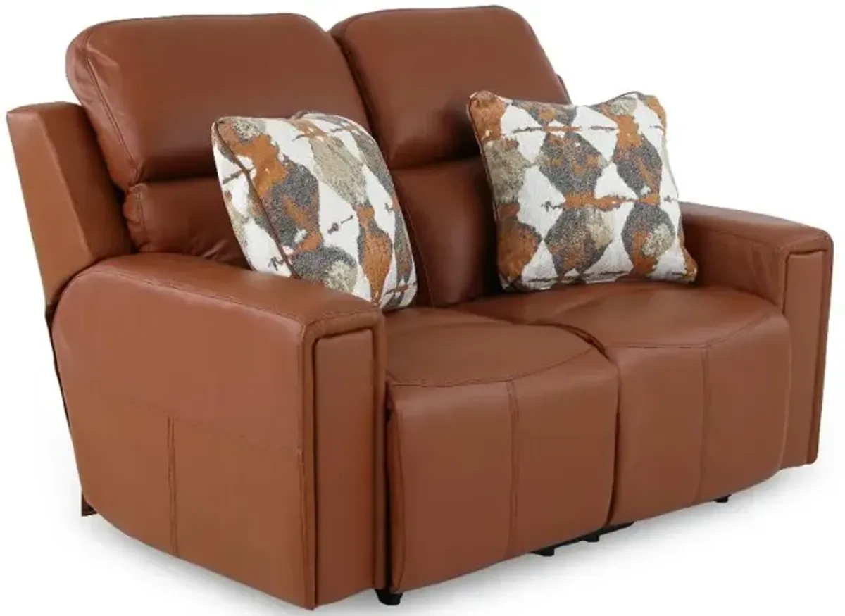 Arezzo Whiskey Brown Leather Power Reclining Loveseat