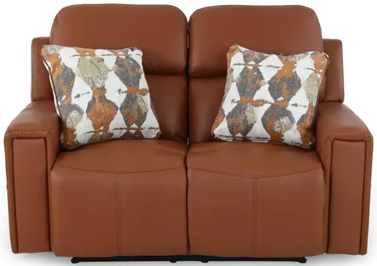 Arezzo Whiskey Brown Leather Power Reclining Loveseat