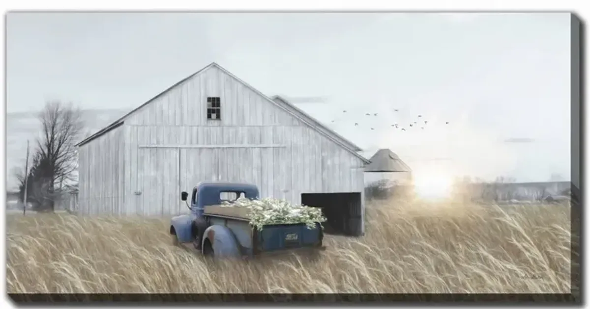 Navy Blue Truck with Flowers Wall Art
