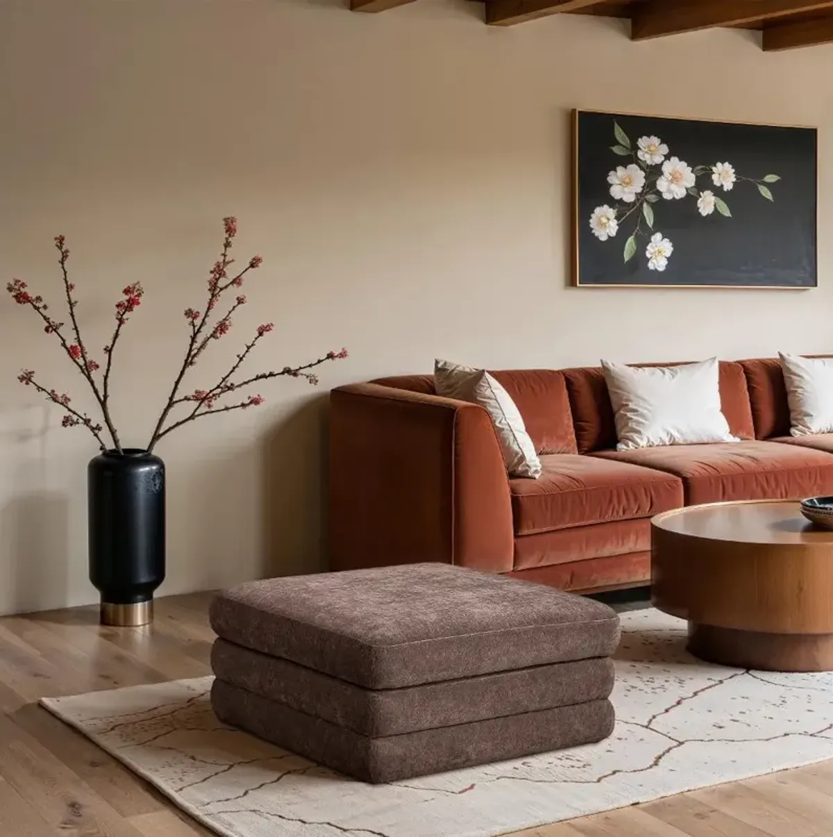 Stellar Brown Chenille Modular Ottoman