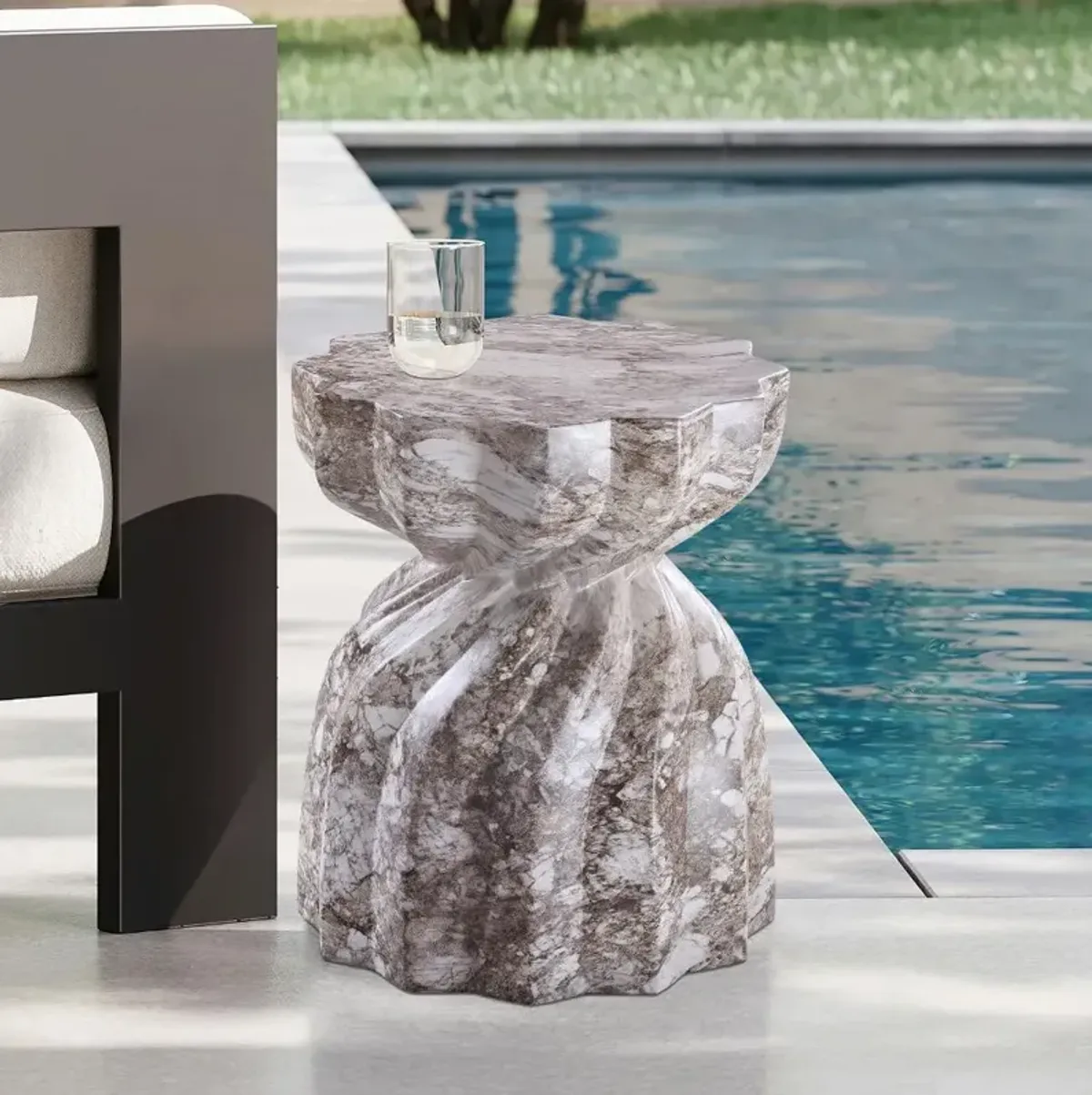 Caserta Brown Marble and Concrete Indoor/Outdoor End Table