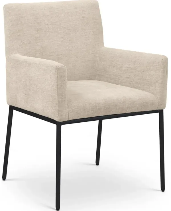 Reeves Beige Dining Arm Chair with Black Legs, Set of 2