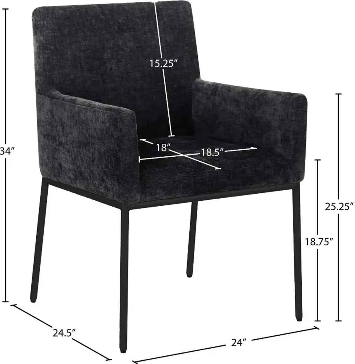 Reeves Black Dining Arm Chair with Black Legs, Set of 2