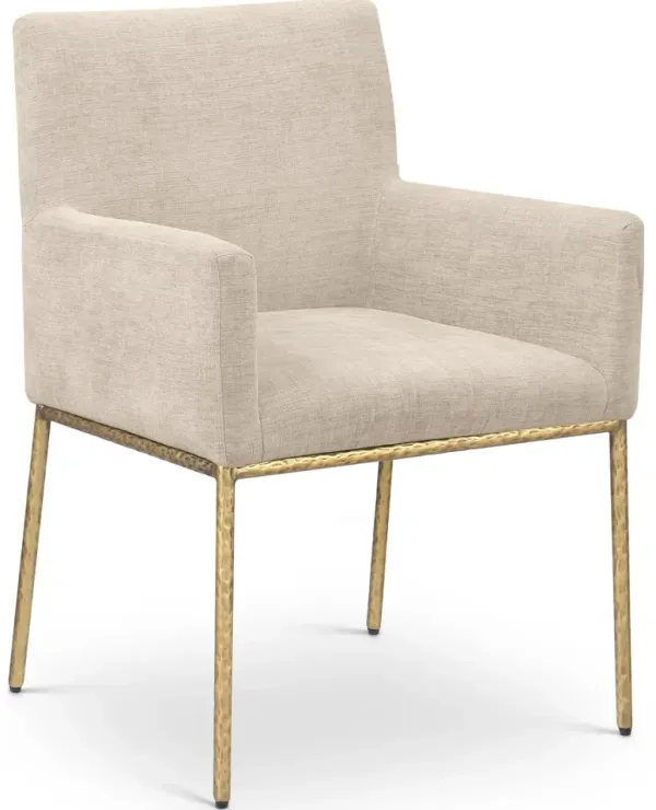Reeves Beige Dining Arm Chair with Gold Legs, Set of 2