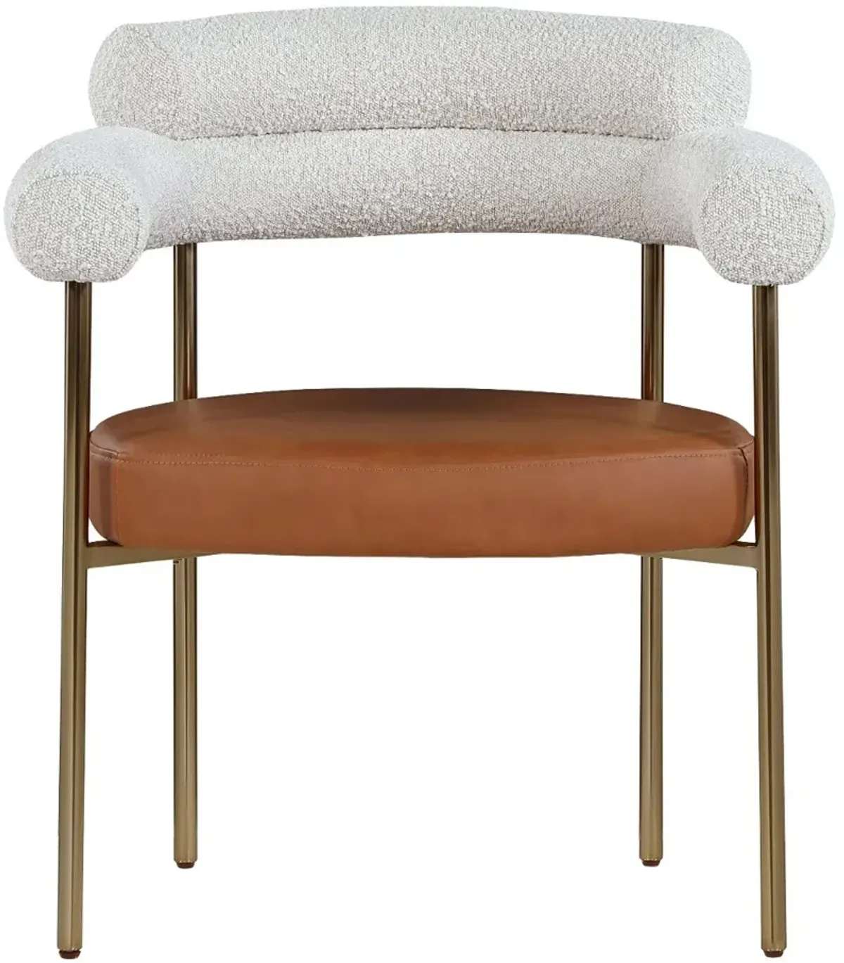 Blake Cream Boucle and Cognac Vegan Leather Dining Chair, Set of 2