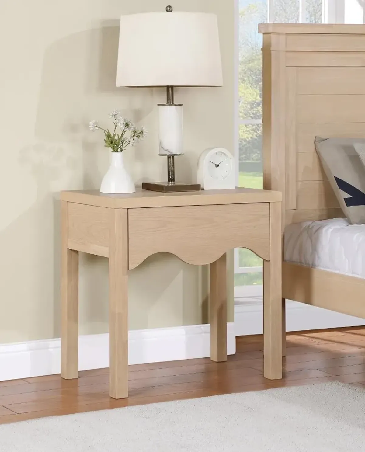 Fiora Natural Scalloped Nightstand with Drawer