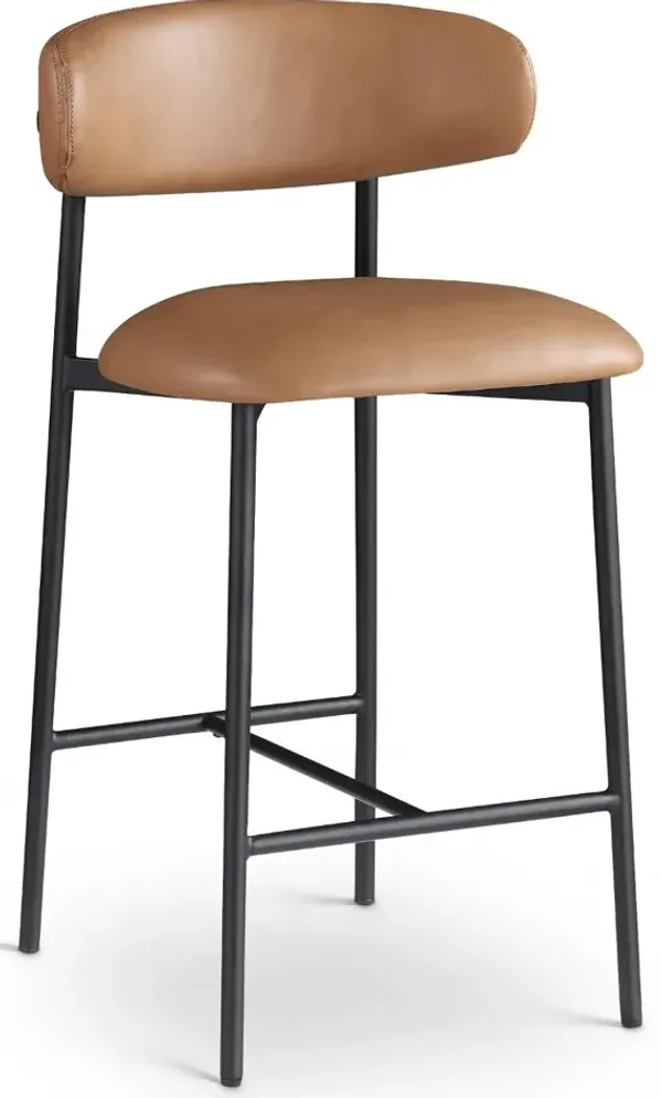 Lupita Cognac Vegan Leather Upholstered Counter Stool, Set of 2