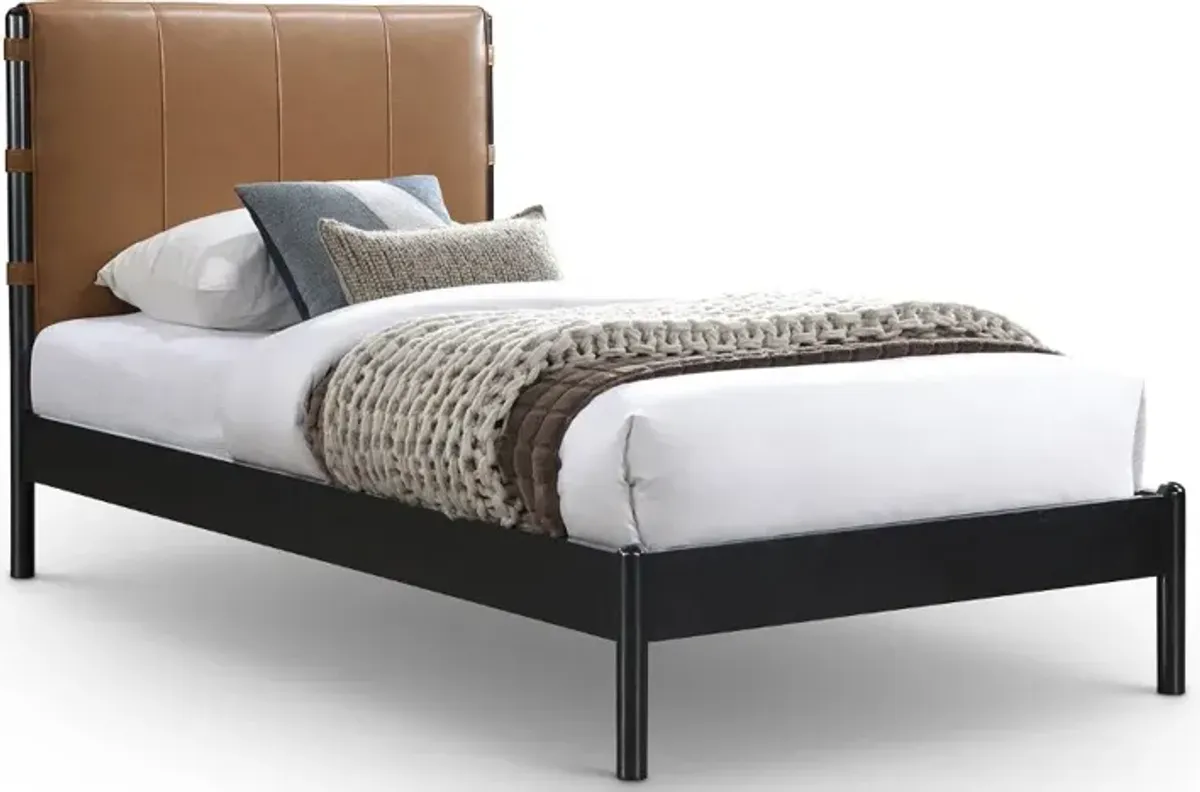 Abigail Cognac Vegan Leather Upholstered Twin Bed