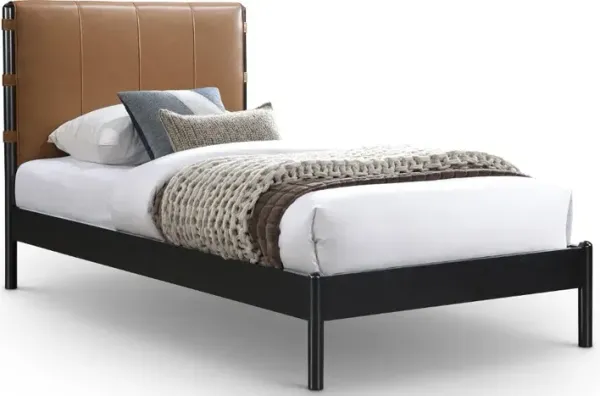 Abigail Cognac Vegan Leather Upholstered Twin Bed