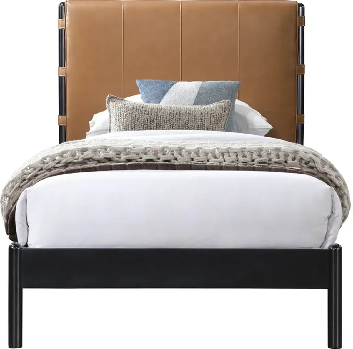 Abigail Cognac Vegan Leather Upholstered Twin Bed