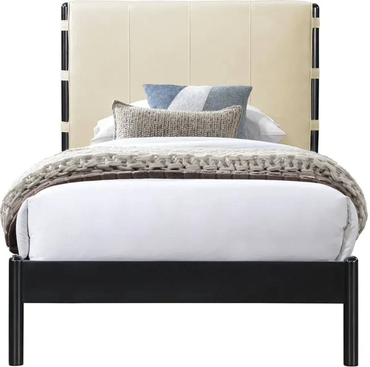 Abigail Cream Vegan Leather Upholstered Twin Bed