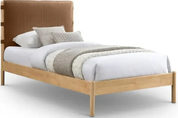 Asher Cognac Vegan Leather Upholstered Twin Bed