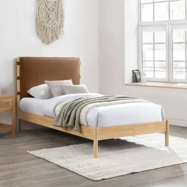 Asher Cognac Vegan Leather Upholstered Twin Bed