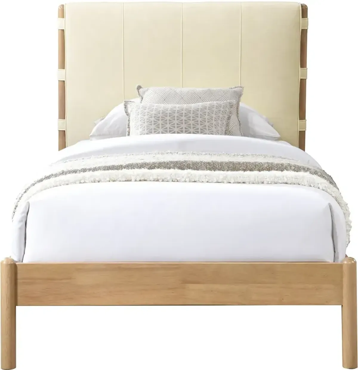 Asher Cream Vegan Leather Upholstered Twin Bed