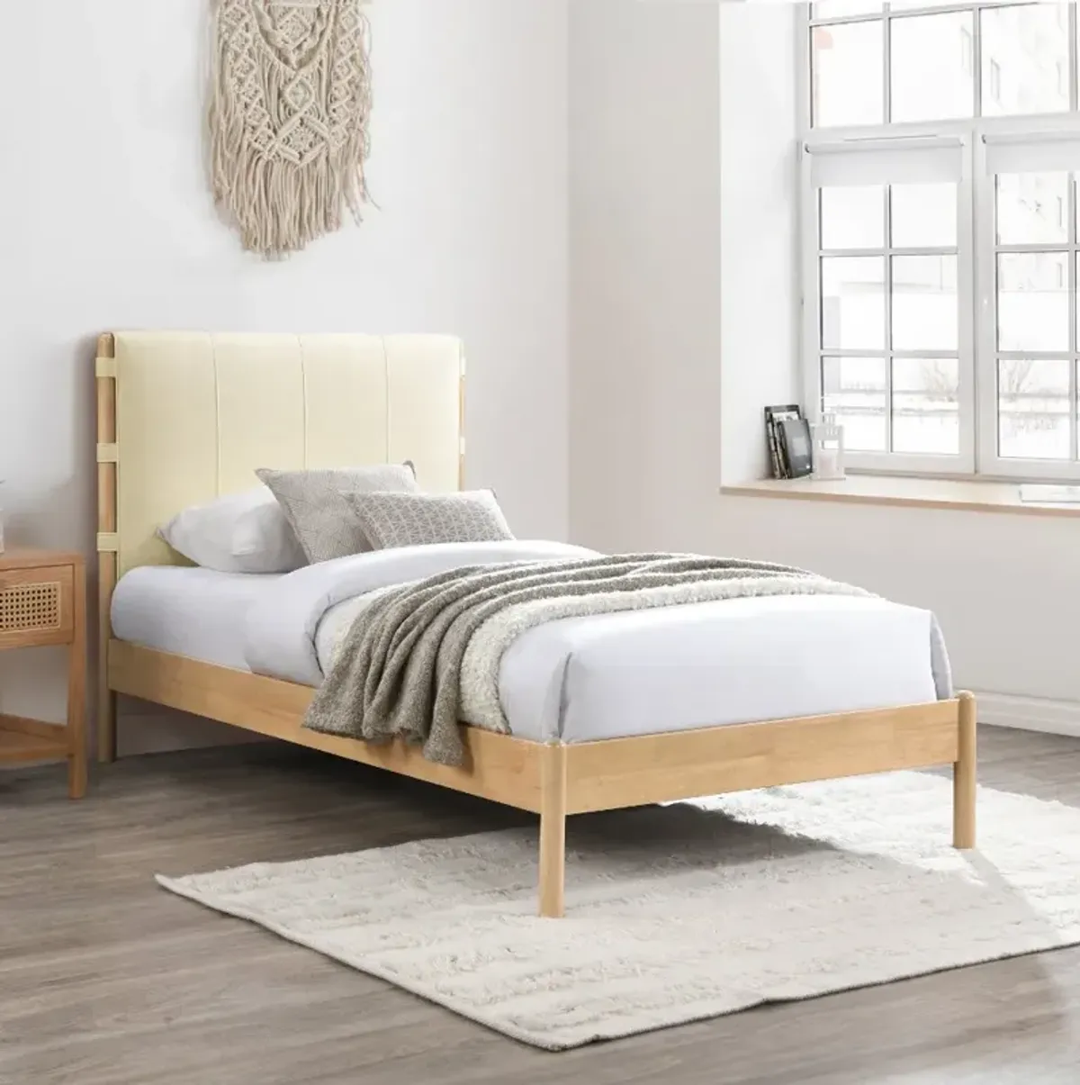 Asher Cream Vegan Leather Upholstered Twin Bed