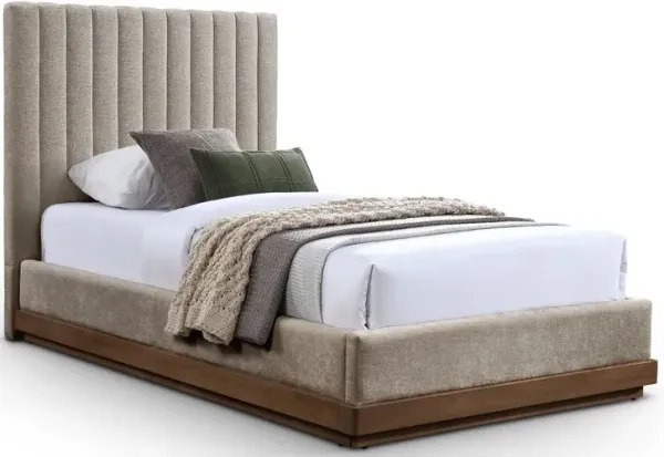Emmet Beige Chenille Upholstered Twin Bed