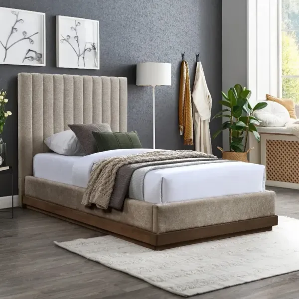 Emmet Beige Chenille Upholstered Twin Bed