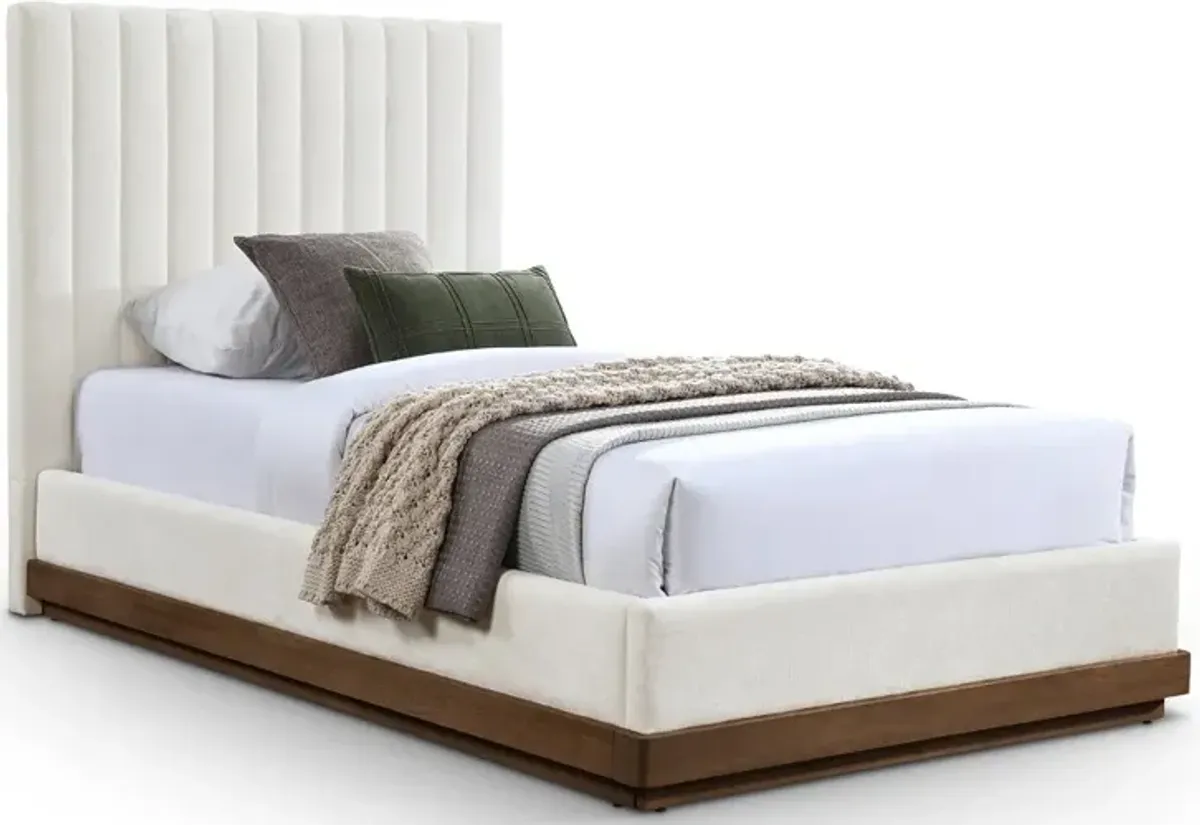 Emmet Cream Chenille Upholstered Twin Bed