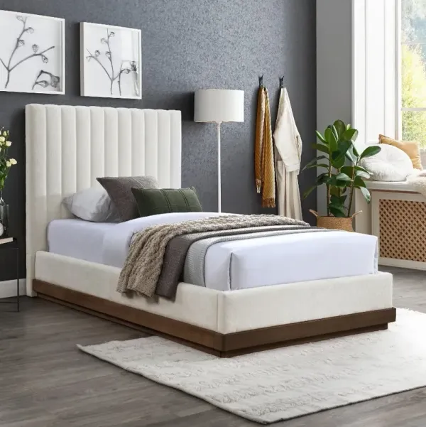 Emmet Cream Chenille Upholstered Twin Bed