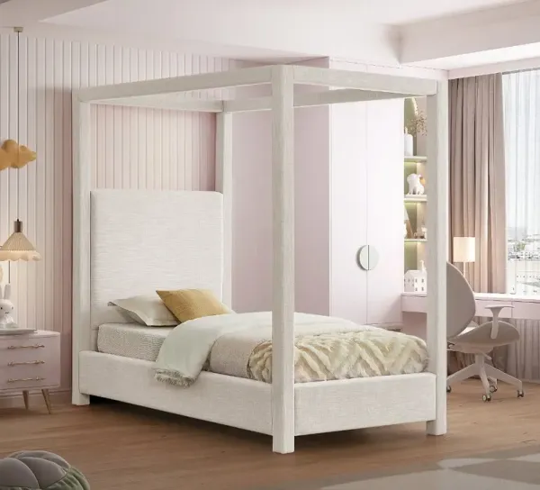 Emerson Cream Textured Linen Twin Canopy Bed