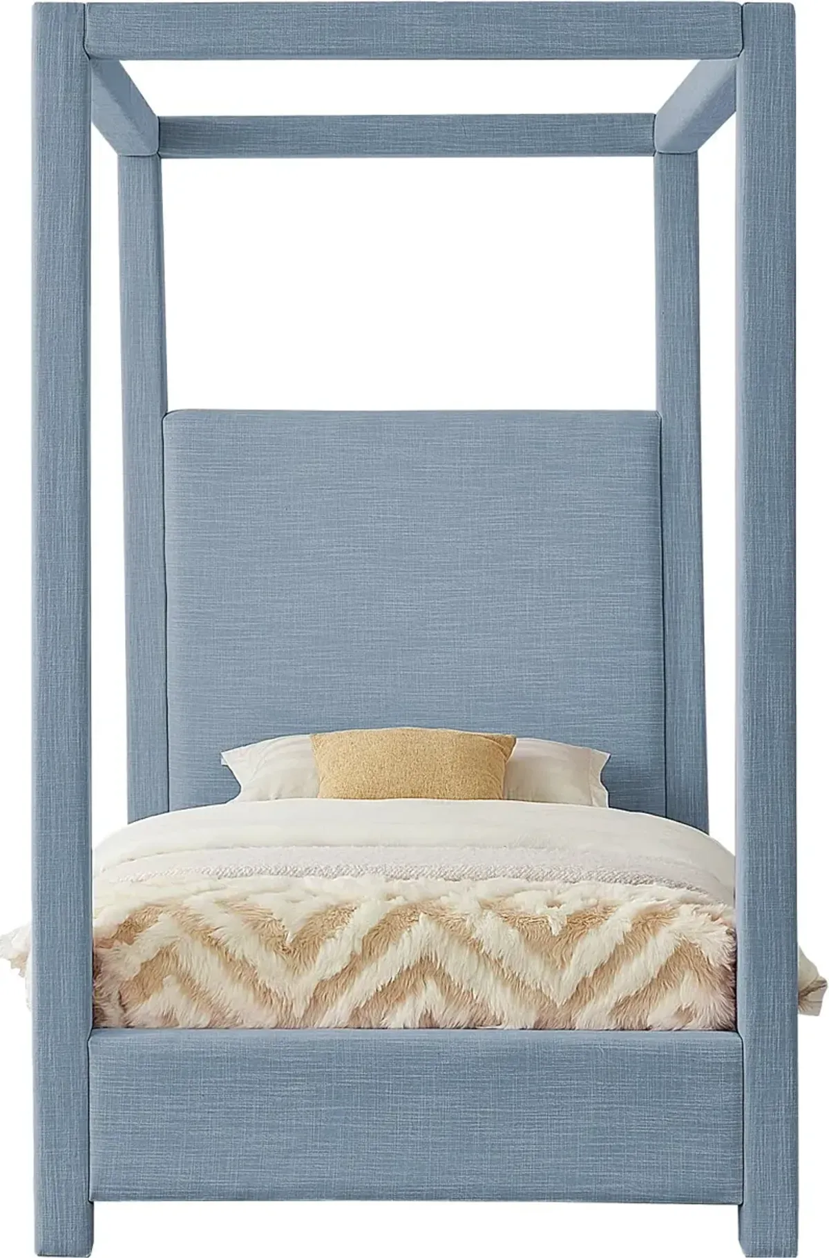 Emerson Sky Blue Textured Linen Twin Canopy Bed