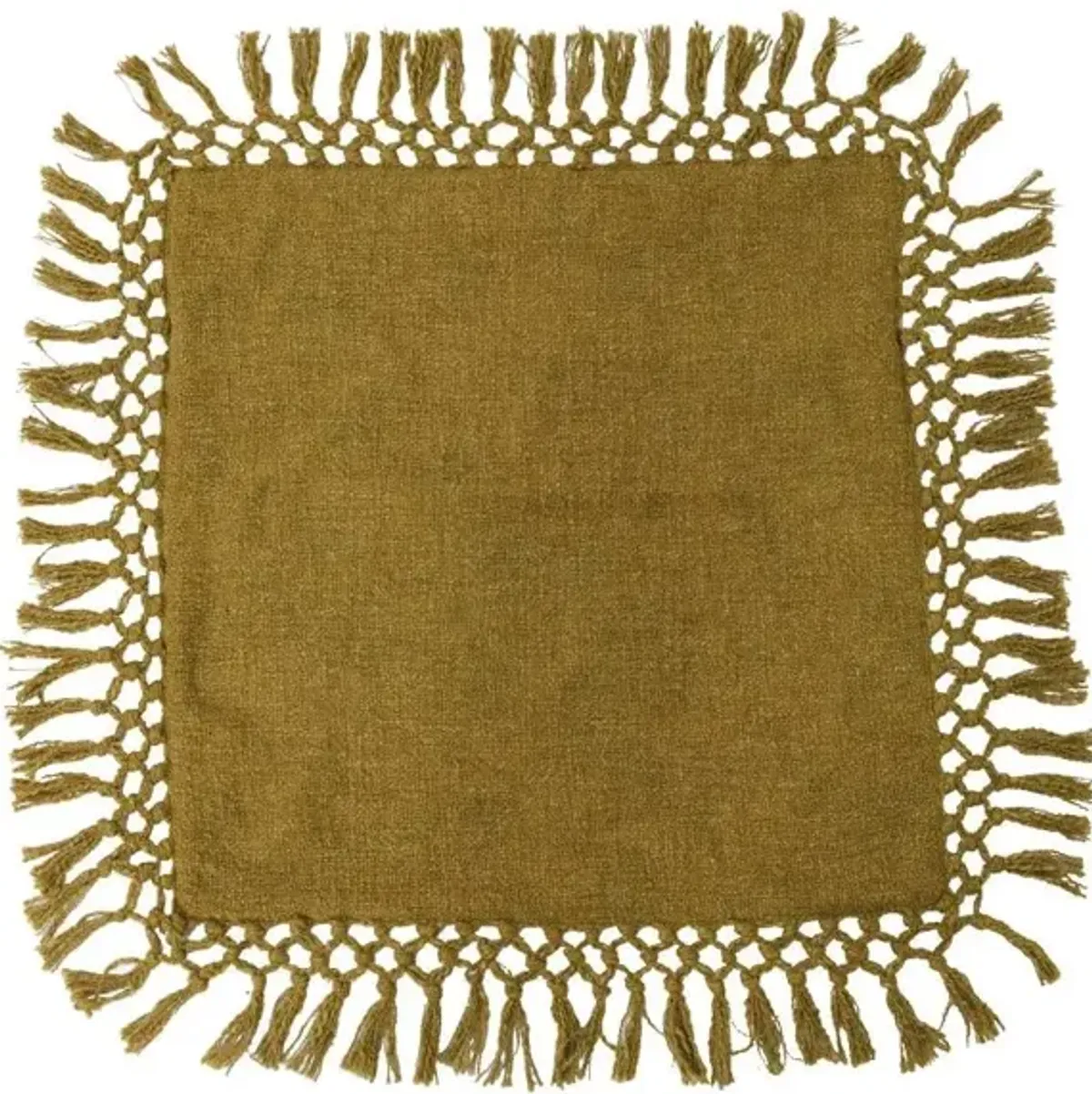 Gold Cotton Slub Pillow with Fringe