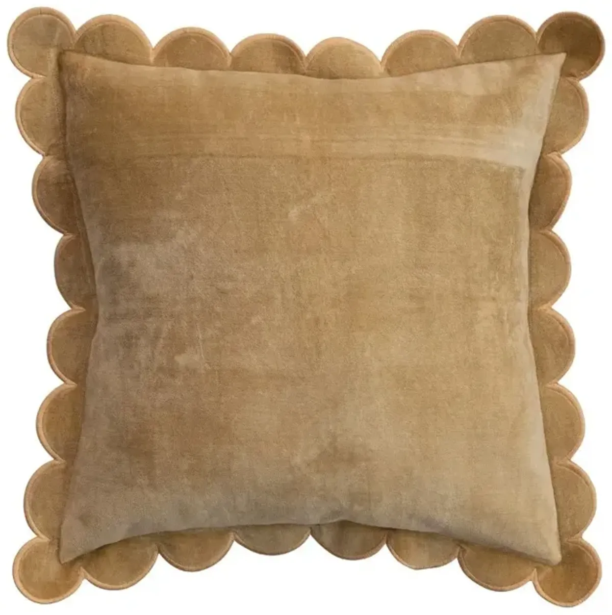 18" Mustard Cotton Velvet Pillow with Scalloped Flange