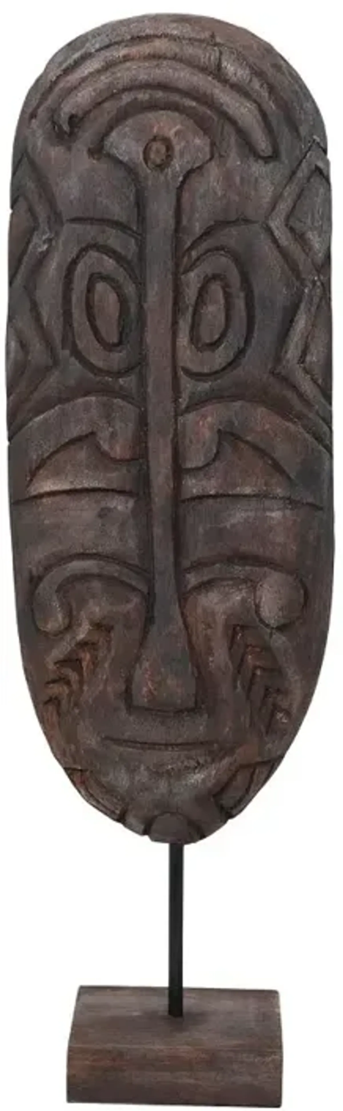 Hand-Carved Mango Wood Mask on Stand