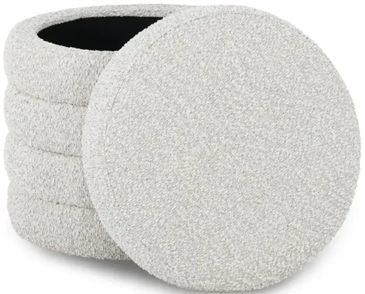 Off White Ottoman with Storage Tray