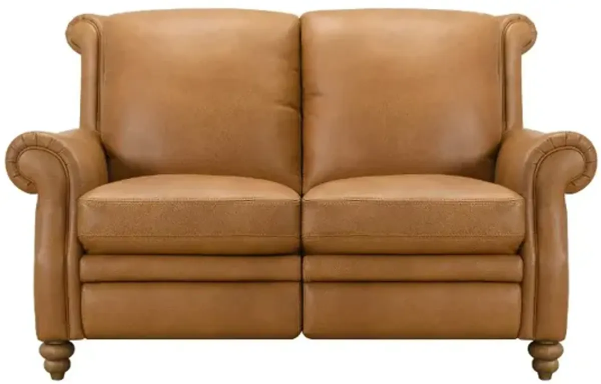 Pentos Saddle Brown Leather Power Reclining Loveseat