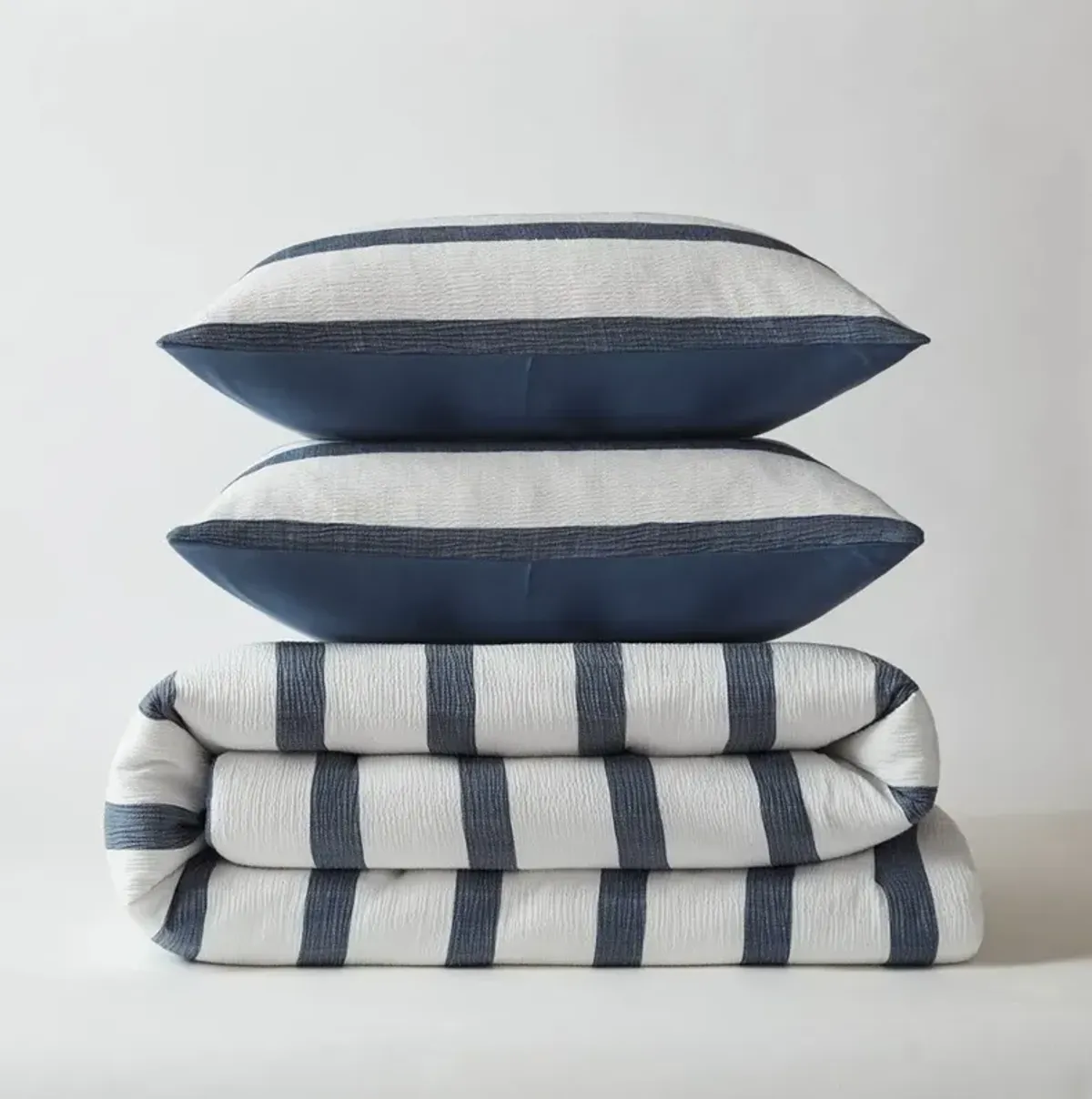 Queen Blue Stripe Comforter 3-Piece Set