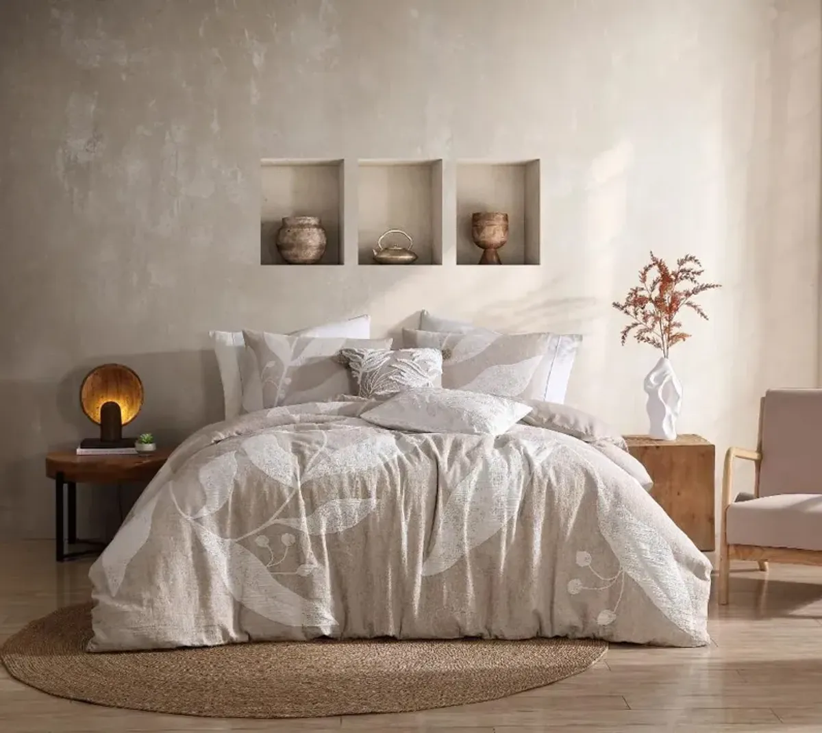 Drae Leaf Taupe Queen Comforter 5-Piece Set