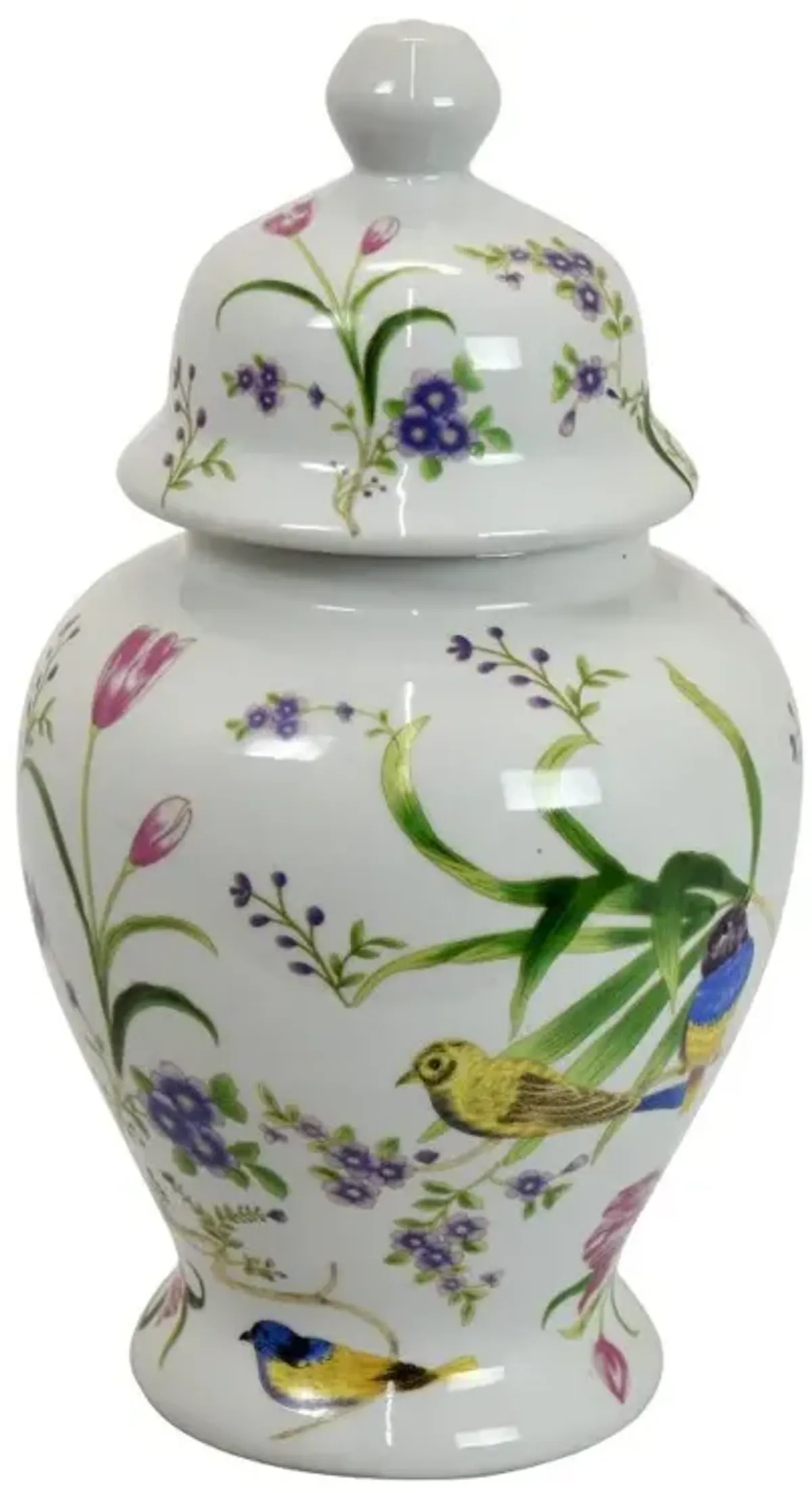 14.25" Bird and Floral Print Jar with Lid