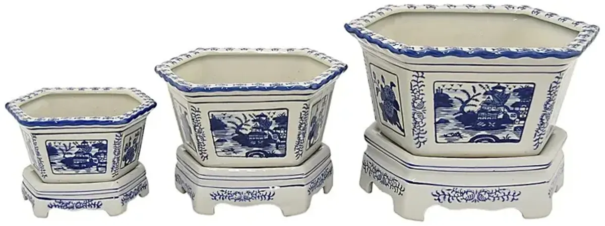 Medium Blue and White Planter