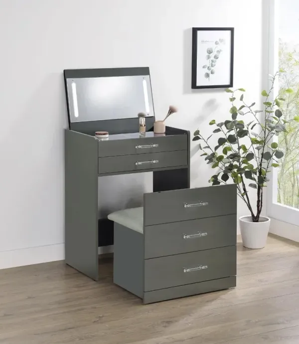 Gray Glass Vanity with Stool