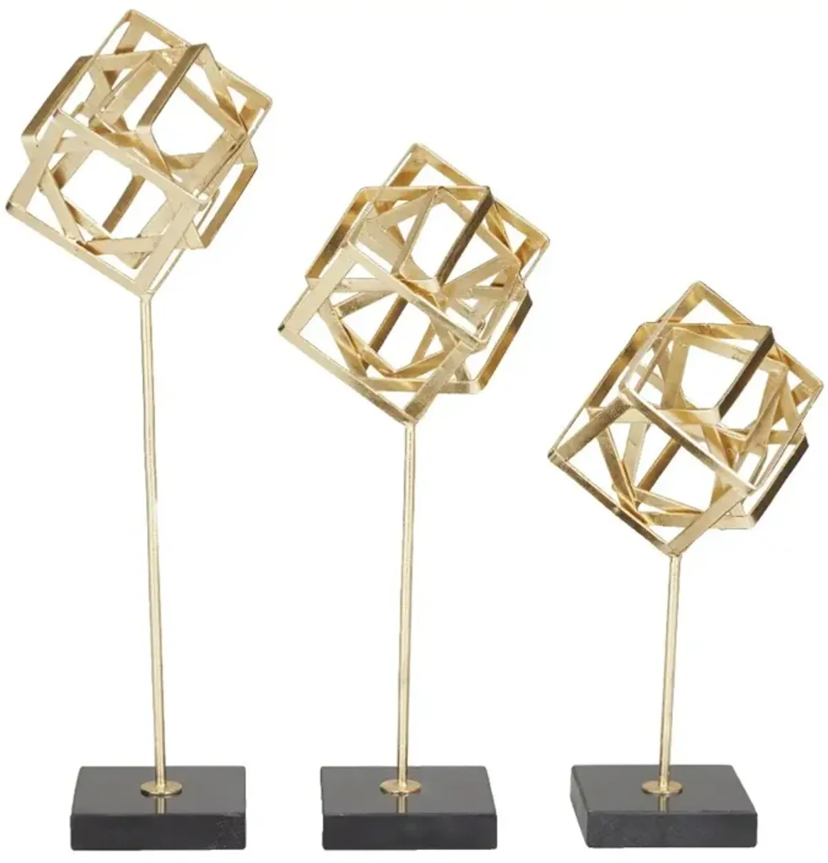 Medium 16" Gold and Marble Geometric Decorative Sculpture